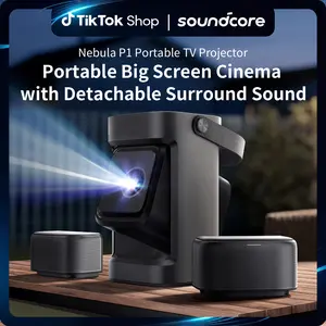 Nebula P1 Portable GTV Projector with Detachable Speakers, 650 ANSI Lumens, 1080P, 20W Truly 2.0 Surround Sound, Dolby Audio, Built-In Gimbal, Auto Adjustment, 180" Big Screen, Carry Handle