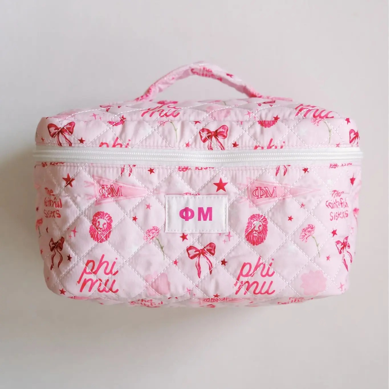 Sorority Quilted Toiletry Bag with handle and zipper
