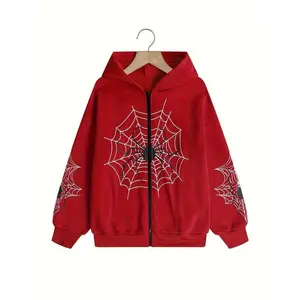 Stylish spider web print hoodies-soft, casual, zip-up, long sleeve sweatshirt for women-comfortable, relaxed fit, versatile clothing for daily wear