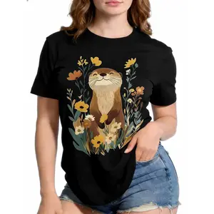 Cute Otter Graphic T-Shirt | 100% Cotton Animal Lover Tee for Women | Whimsical Nature TShirt for Everyday Wear | Unique Gift for Her Birthday, Mother's Day, Or Christmas T Shirt