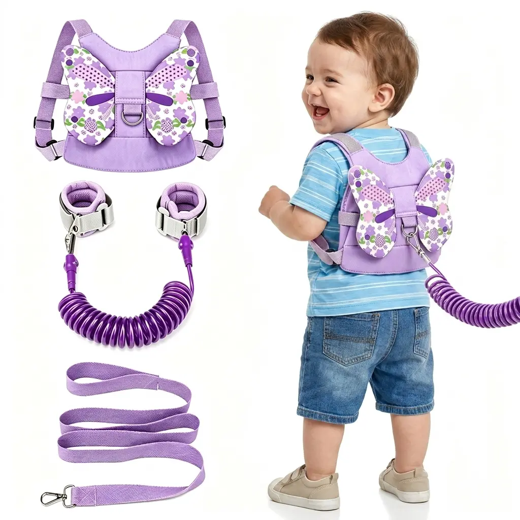 3-in-1 Toddler Leash Harness for Active Babies, Anti-Lost Walking Safety Strap, High Energy Toddler Helper, Adjustable Mesh Cotton Wrist Link, Collapsible Steel Walking Protector, Outdoor Baby Gear