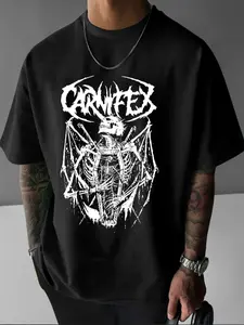 CAR Skull 100% Polyester Fiber Round Neck T-shirt for Men, Lightweight, Breathable, Quick Drying Short Sleeve Top, High Elasticity, Anti Wrinkle Round Neck T-shirt, Not Easy to Deform, Classic Round Neck Short Sleeve T-shirt