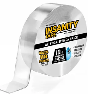 Heavy Duty Double Sided Mounting Tape Reusable Traceless Nano Gel Adhesive for Hanging Pictures Posters Doorbell Cameras, Weatherproof, Holds Carpets Mats Rugs, Safe for Hardwood Floors