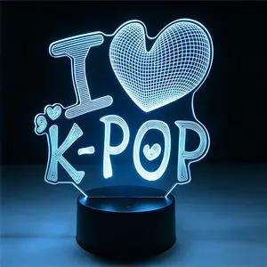 "I Love K-POP" Heart Themed Acrylic Night Light - Trendy Neon-Style Decor for K-POP Fans, Bedrooms, Desks & Modern Living Spaces