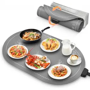 Warming Mat for Food with Heat-Resistant Pad(24"x15"),Food Warming Mats for Countertop,Roll Up Silicone Warmer Mat for Party Buffet,Christmas House Warming Gift for Home Hosting Daily Use(Gray)