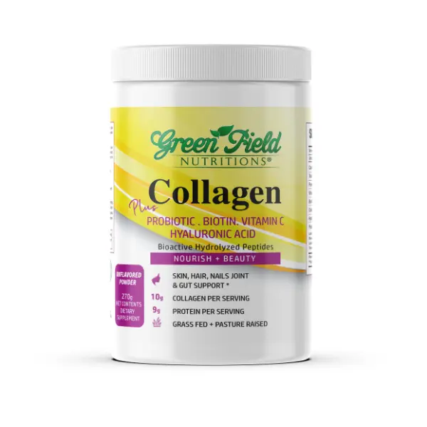 Greenfield Nutritions - Halal Collagen Powder 9g Protein with Halal Probiotic, Biotin, Hyaluronic Acid & Vitamin C for Hair, Skin, Nails, Joints & Gut Support, 270 g