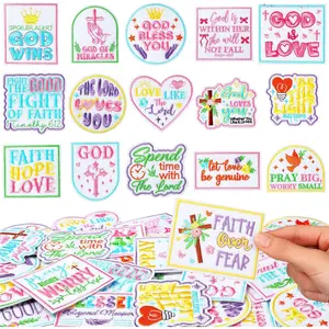 42 Pcs Christian Faith Iron on Patches Pastel Religious Verse Embroidered Applique Trucker Hat Patch Christian Sew on Patches for Clothes Jackets Bags