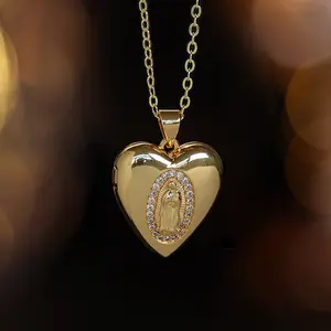 Women's Golden-Tone Heart Pendant Necklace - KC Golden Plated Interlocking/Matching Charm-like Heart (Openable) - Elegant Minimalist Everyday, Valentine's Day - Dainty Chain for Year-Round Wear