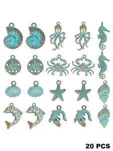 20 Ocean-Themed Pendants, Marine Life Charms, Antique Copper & Turquoise Color, Vintage Summer Jewelry Making Supplies, DIY Necklace Bracelet Earrings