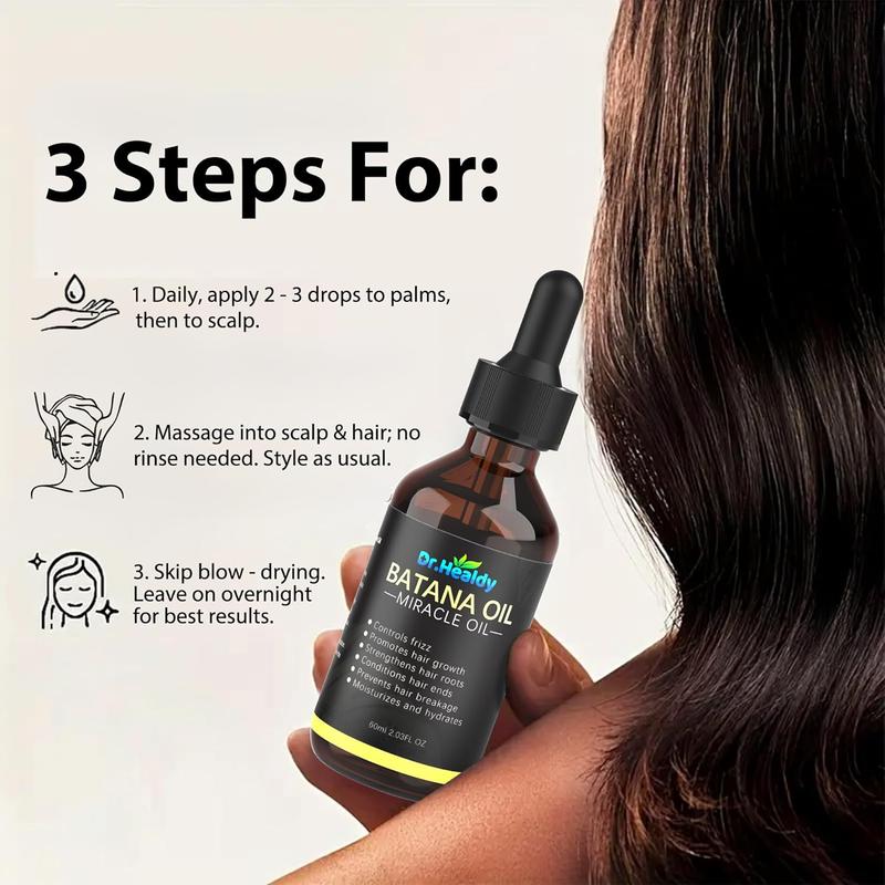 Batana Oil Leave-in treatments, 100% Pure & Unrefined for Hair Growth - Deep Repair Dry Damaged Hair, Reduce Frizz & Split Ends, Nourish Scalp with Omega 9 & Vitamin E, for All Hair Types (60ml 2.03Fl.Oz)