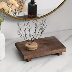 1pc Rustic Wooden Soap Dish, Solid Pattern Countertop Soap Holder, Bathroom Stand for Plant Bottle Decor, Home Decor Accessory, Bathroom Decoration Accessories