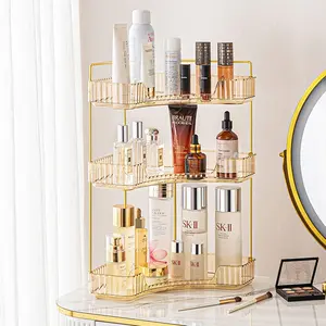 3-Tier Corner Counter Organizer – Classic Shelf for Makeup, Perfume & Toiletries,-Saving Countertop Tray Fits, Dresser, (Vintage Gold)