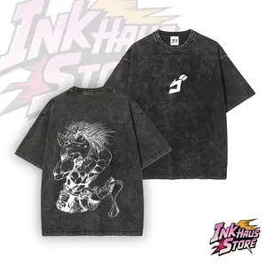 Line art design for Dio Brando in JoJo's Bizarre Adventure -- Short Sleeve Cotton Unisex Retro Wash Tee