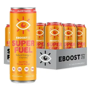 Eboost Super Fuel Natural Energy Vitamins Ready to Drink Sparkling Energy Drink, No Artificial Colors or Flavors Gluten Free & Non-GMO Sport Beverage