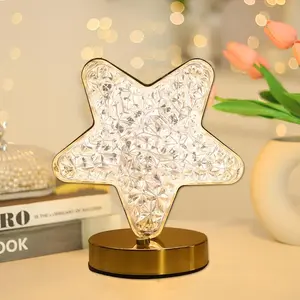 Cordless Star Lamp with Touch Sensor, Star Night Light Crystal Crescent Lamp for Living Room, Bedroom Ramadan Decorations 7.1x3.9 Inches