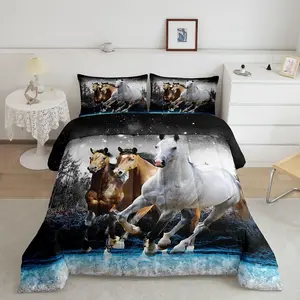 Horse Comforter Set,Galloping Horse Luxury Bedding Set,Wildlife Comforter,Farm Animal Super Soft Microfiber Designer Bedding Sets