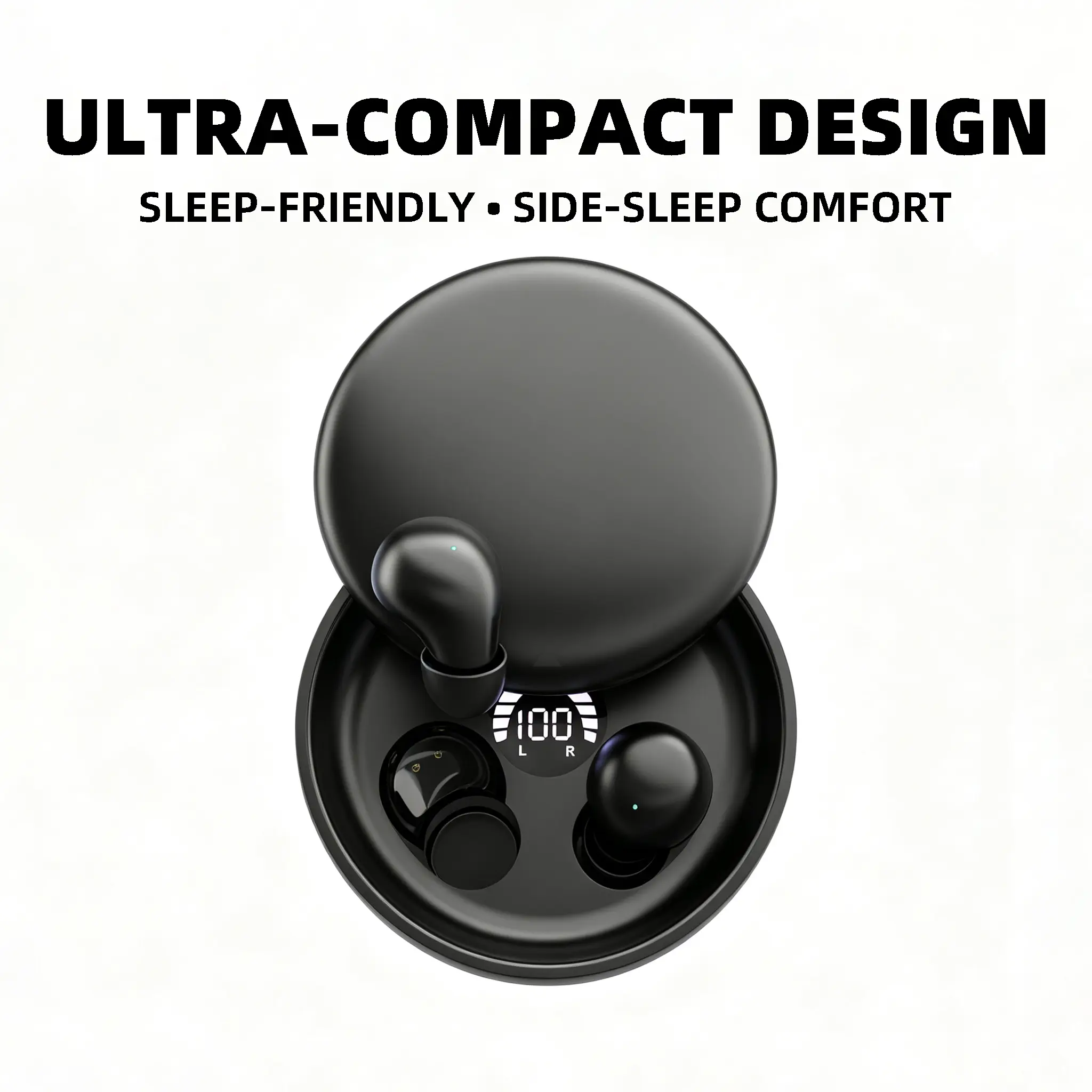 Mini Bluetooth Sleep Buds - Pillow-Friendly Streamlined Plastic Device, Long-Wearing Comfort, No Ear Pressure for Side Sleeping, Balanced Treble & Bass, Headphone with Charging Compatibility, Water Resistant