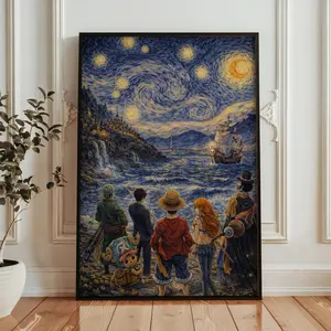 1Piece Starry Night Wall Art, Anime Wall Art, Straw Hat Crew Poster, Manga Art, Gift For Anime Fan