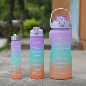 Large Capacity Transparent Space Mug, High Aesthetic Gift Cup, Plastic Bottle Outdoor Sports Water Jug Set, Gradient Cups 3 Piece Set