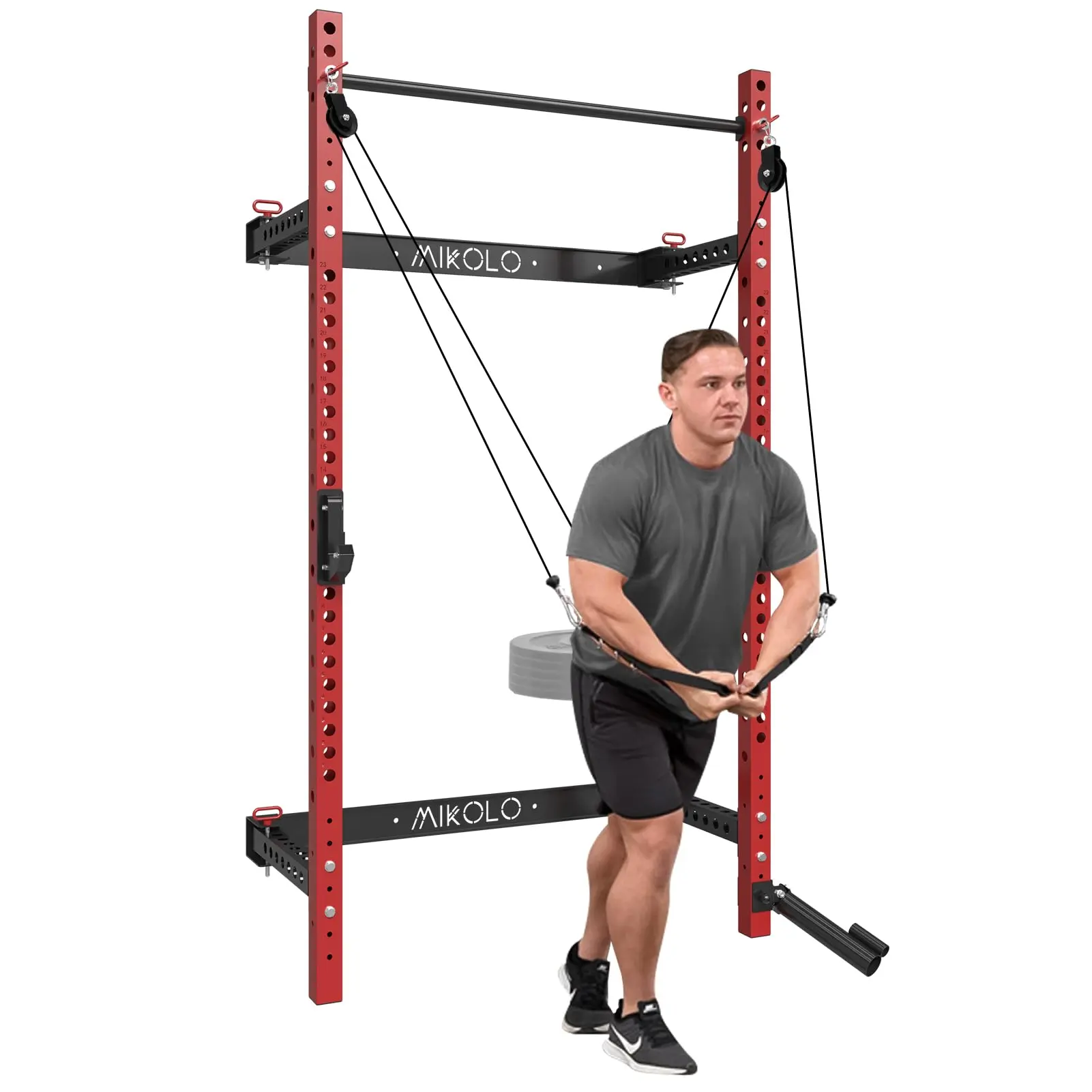 MIKOLO Wall-Mounted Squat Rack with Folding Power Cage Lat Pulldown & Cable Crossover System for Home Gym Space-Saving Design Enhanced Stability Safety Premium Cable System Alloy Steel ConstructionMIKOLO