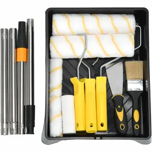 13pcs Paint Roller Set | Microfiber Rollers, Paint Tray, Brush, Squeegee, Extension Pole up to 47.24inch | Ideal for Walls, Ceilings, Furniture | Streak-Free End for Latex Paint