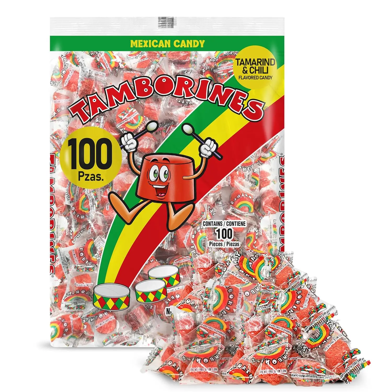 Tamborines Enchilados – Mexican Hot Candy with Chili and Tamarind, 100 Individually Wrapped Pieces