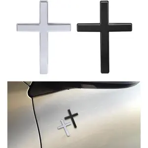 2PCS 3D Cross Stickers,Car Accessories Decals for Vehicles,Self Adhesive Cross Metal Car Emblem,2.5"×1.8" Cross Jesus Automotive Decal,Suitable for Trunk Tailgate Side Decoration