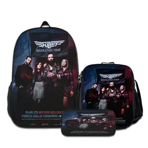 3PCS Skillet-Band-Backpacks for Girls Set, Cute School Backpack for Girls Boys with Lunch Box and Pencil Case, Aesthetic Bookbag for Teens, Lightweight Classic Backpack for Travel, Work, Picnic A-52
