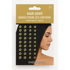 Sparkling Gold Hair Gems Set - 50 Pieces