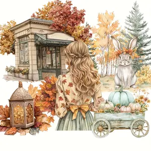 117pcs-144pcs Autumn Theme Stickers with Maple Leaves, Woodland, Fall in Paris, Forest Animal Patterns Suitble for Gift Wrapping Decor, Paper Craft, Bottle Stickers, Album Journal Sticker