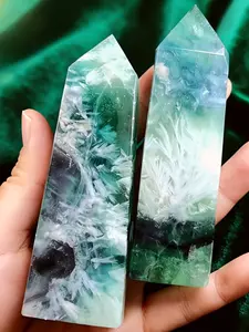 1pc Rare Feather Fluorite Square Pillar | Snowflake Pattern, Bohemian Style, Polished Natural Crystal, Suitable for Home Office Decoration, Indoor/Outdoor Use, Unique Gift for Parents and Loved Ones, Natural Crystal Tower | CRYSTALHOLA