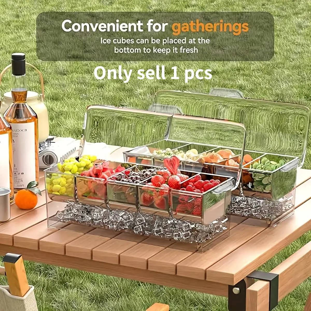Portable Salad Dressing Food Storage Box with 5 Forks and 2 Tweezers, Detachable 5 Compartment Box for Parties and Bars, Vegetable Storage Container, Food Storage Containers