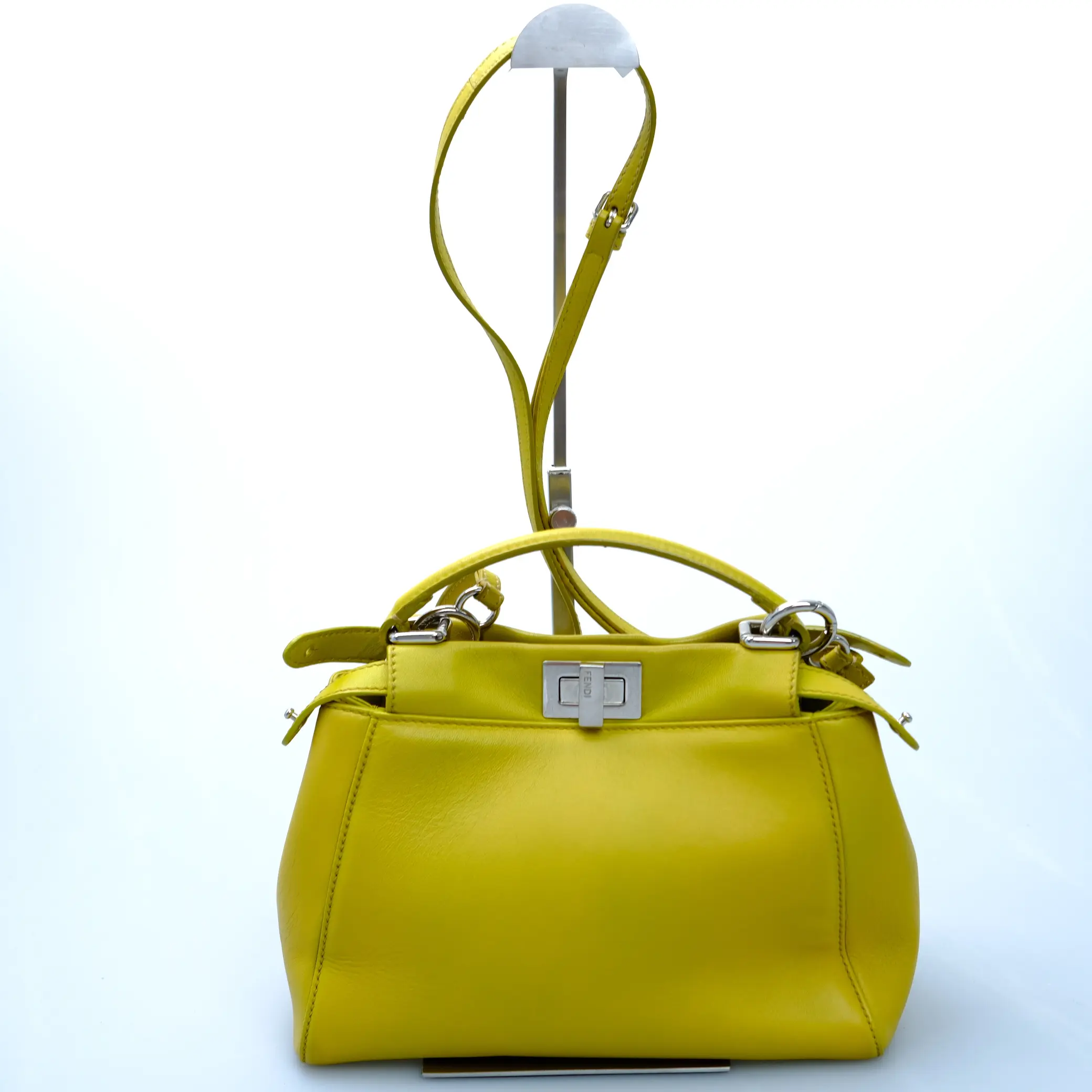 Pre-owned FENDI Peekaboo Mini Yellow Nappa Lambskin Top Handle Bag