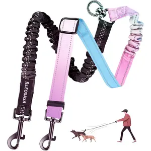 Double Dog Leash for Two Dogs - Gradient Color No Tangle Swivel Dog Coupler with Heavy Duty Clip, Size Adjustable Bungee Leash Attachment for Small, Medium, Large 2 Dogs, Style 4