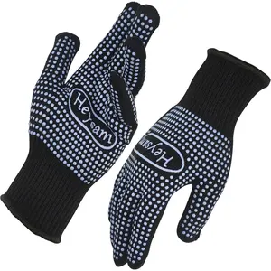 Heat-resistant Gloves with Silicone Bumps for Flat Iron Hair Straightener, Curling Wand, 2 Pcs Professional Heat Proof Gloves for Hair Styling, Blue