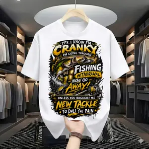 Funny Fishing T-Shirt for Men - Fishing Withdrawal Cranky Graphic Tee, Bass Fishing Gifts for Dad Husband, Short Sleeve Cotton Summer Top, Outdoorsman Tackle Apparel