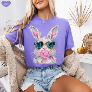Comfort Colors Bunny Blowing Bubble Tshirt, Coquette Happy Easter Tee, Funny Easter Bunny Sunglasses Tshirt, Cute Easter Bunny T-shirt