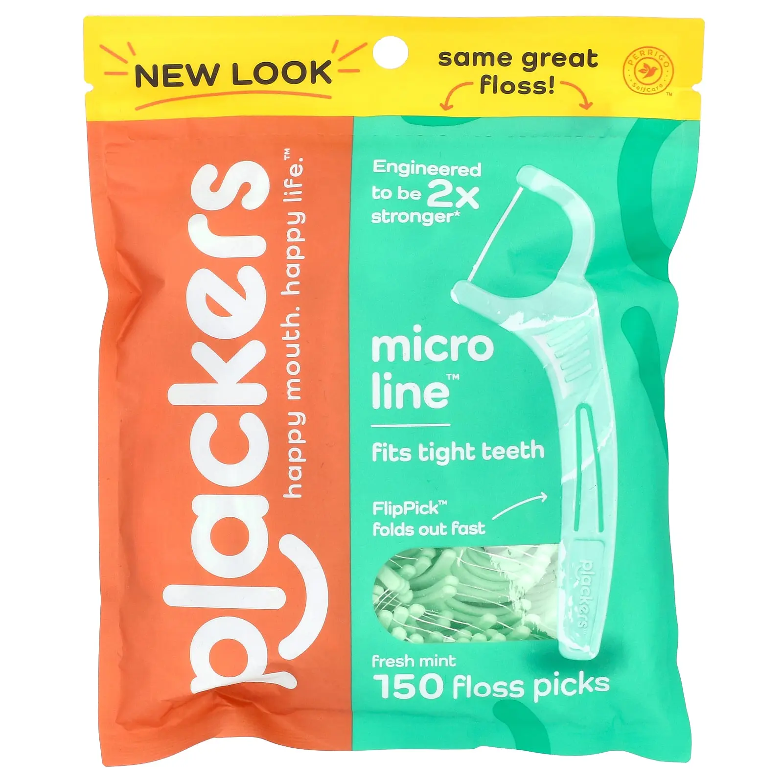 Plackers Micro Line, Floss Picks, Fresh Mint, 150 Count