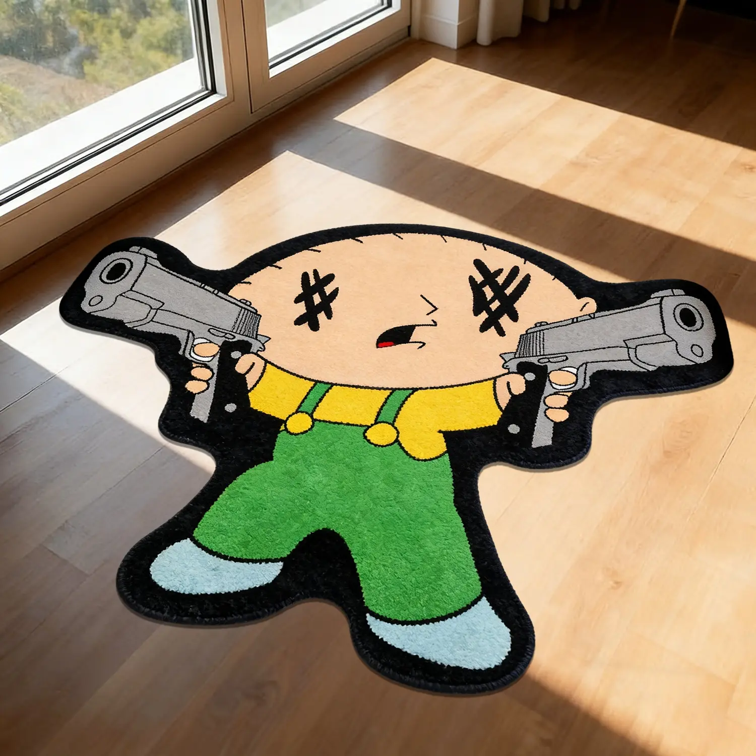 Unique Cartoon Character Gun Pattern Carpet, Soft Non-Slip Washable Decorative Area Rug Home Decorative Rug for Bedroom Living Room Balcony Study Hotel Indoor Floor Rug Bedroom Rugs House Decor Rug