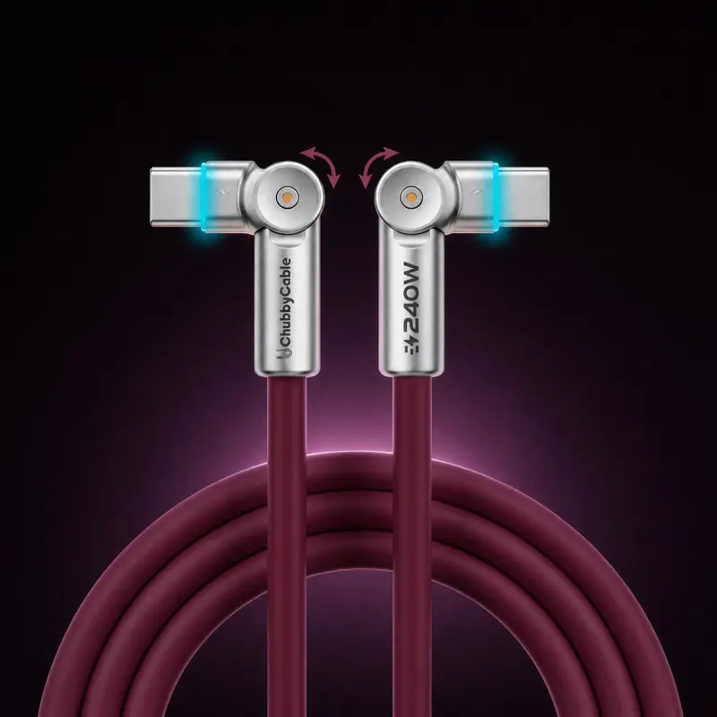 Chubbycable RotateX USB-C to C Cable - Mobile Carplay Ready, Alloy + Silicone Build, 180° Dual Rotates, 240W 48V 5A Max Fast Charging, USB 2.0, LED Light, 3.3ft/6.6ft, Data Transmission, Multi-Device Users Charging for Smartphones iphone 18