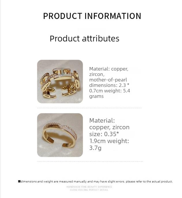 Women’s Light Luxury Shell Letter Stackable Ring | Elegant High-End Fashion Statement Band | Delicate Versatile Finger Accessory Retro Goku Black Adjustable cover Gold Plated Minimalist Stacking