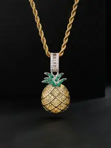 1PC ICED CHICS Fruit Pineapple Pendant necklace with 3MM twisted necklace, Cuban Link Chain, Cuban Necklace, 24in gift, unique and beautiful pendant