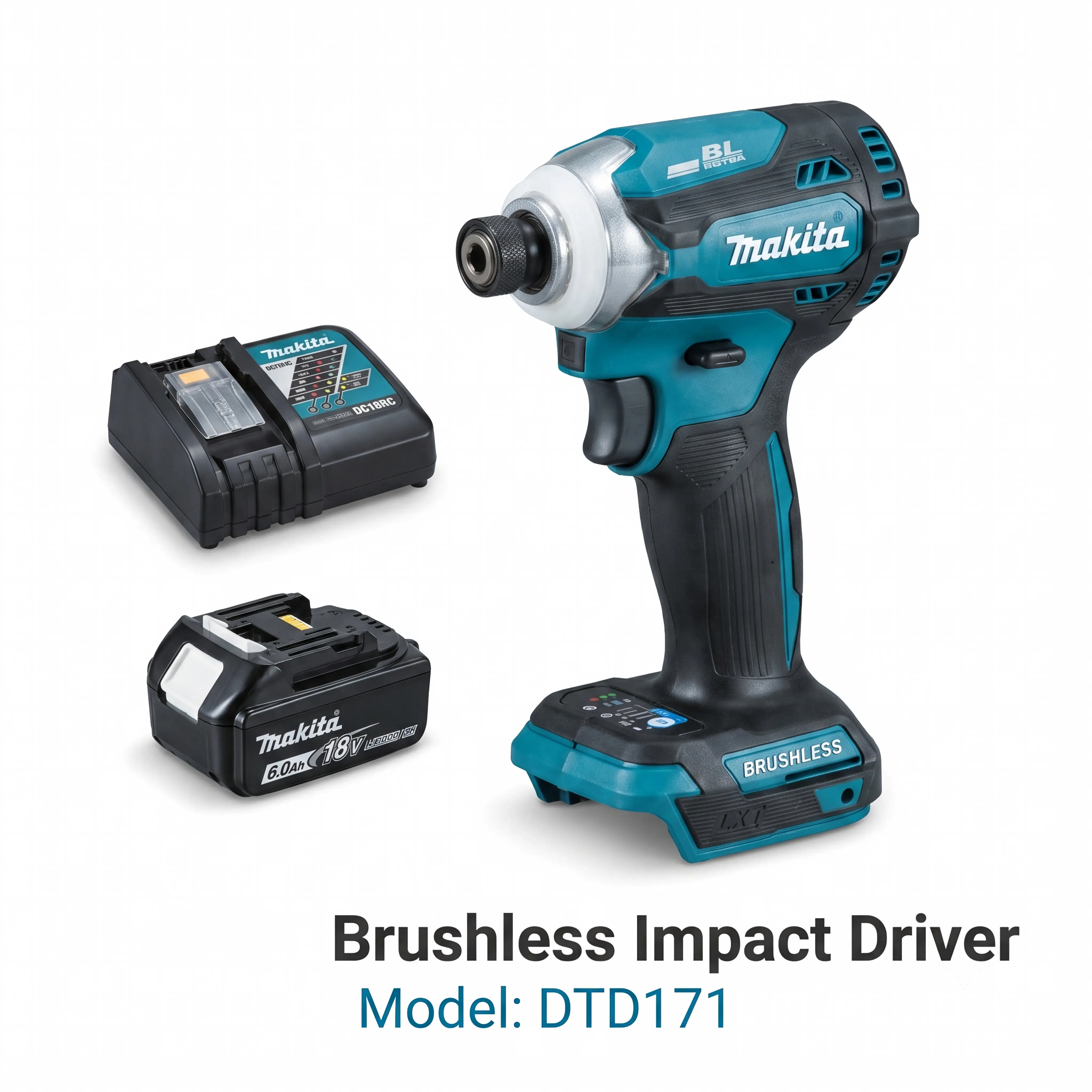 Makita DTD171 Brushless Cordless Impact Driver, 1650RPM, High-Torque Tool for Automotive Repair & Construction Installation, Job Site Use