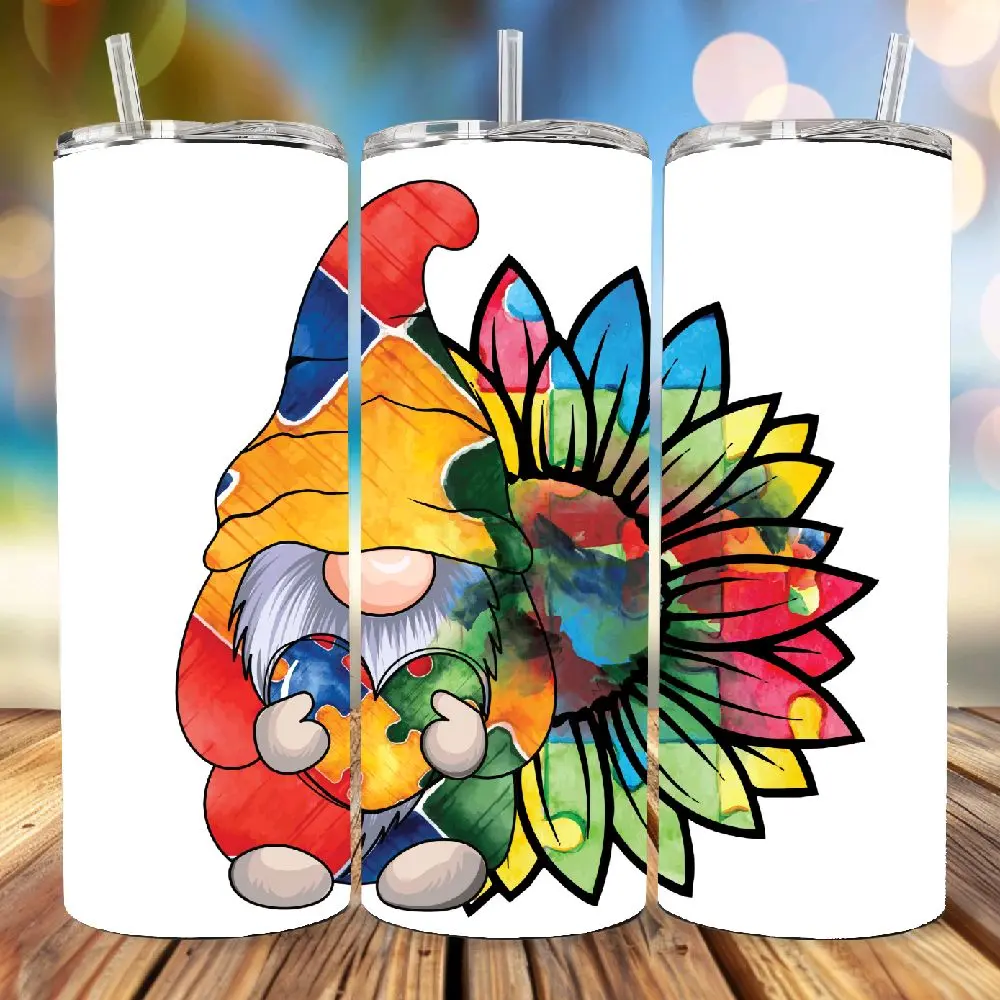 Autism Awareness Gnome 20oz Tumbler Bottle Drinkware Water Bottles Cup Mug Reusable Portable Washable Bottled