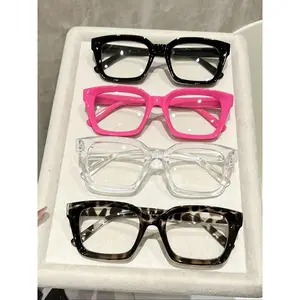 4 Pairs Unisex Square Plain Glasses Anti-Blue Light Casual Style Plastic Frame Suitable for Office Study Party Vacation Photography