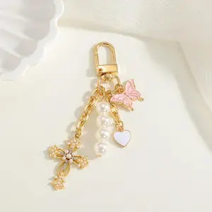 Cross Keychain Heart Butterfly, Rhinestone Sparkling Keychain