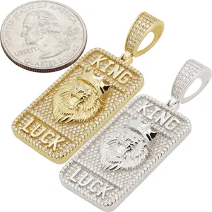 Moissanite 925 Sterling Silver or 14k Gold Vermeil King Luck Lion Dog Tag Pendant