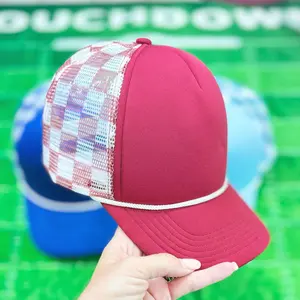 Maroon & White Checkered Foam Trucker Hat
