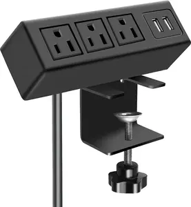 3 Outlet Desk Clamp Power Strip with USB Ports, Desktop Power Strip Surge Protector 1200J. Table Mount Charging Power Station, on Edge Power Outlet 125V 12A 1500W.