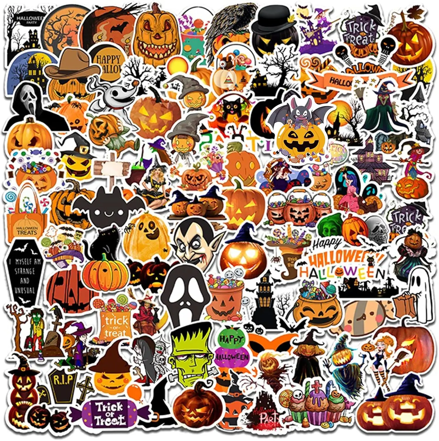 100 PCS Halloween Pumpkin Stickers, Waterproof Vinyl Halloween Stickers for Kids, Trick or Treat Goodie Bag Stuffers, Party Favors, Scrapbook, Laptop, Water Bottle, Classroom Rewards & Halloween Decorations